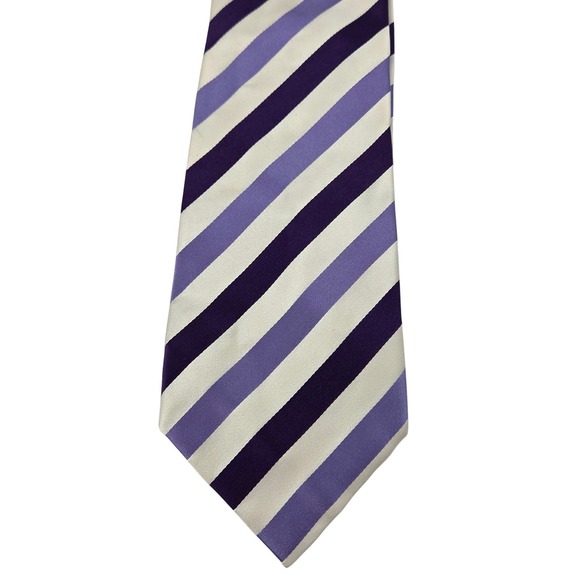 Bachrach Mens Striped Silk Necktie Made in Italy Purple Lavender Formal 58" - Picture 2 of 6